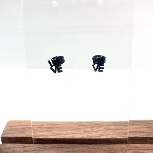BLACK Love Heart Earring Pair - Picture 2 of 8